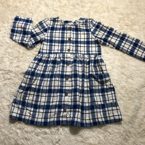 Hanna Andersson Flannel Checkered Kids Dress Blue and Cream - Picture 1 of 7